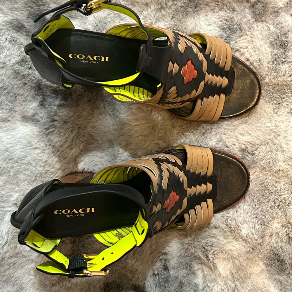 Coach | Lorrie Leather woven block heel sandals 8.5 - Picture 6 of 8